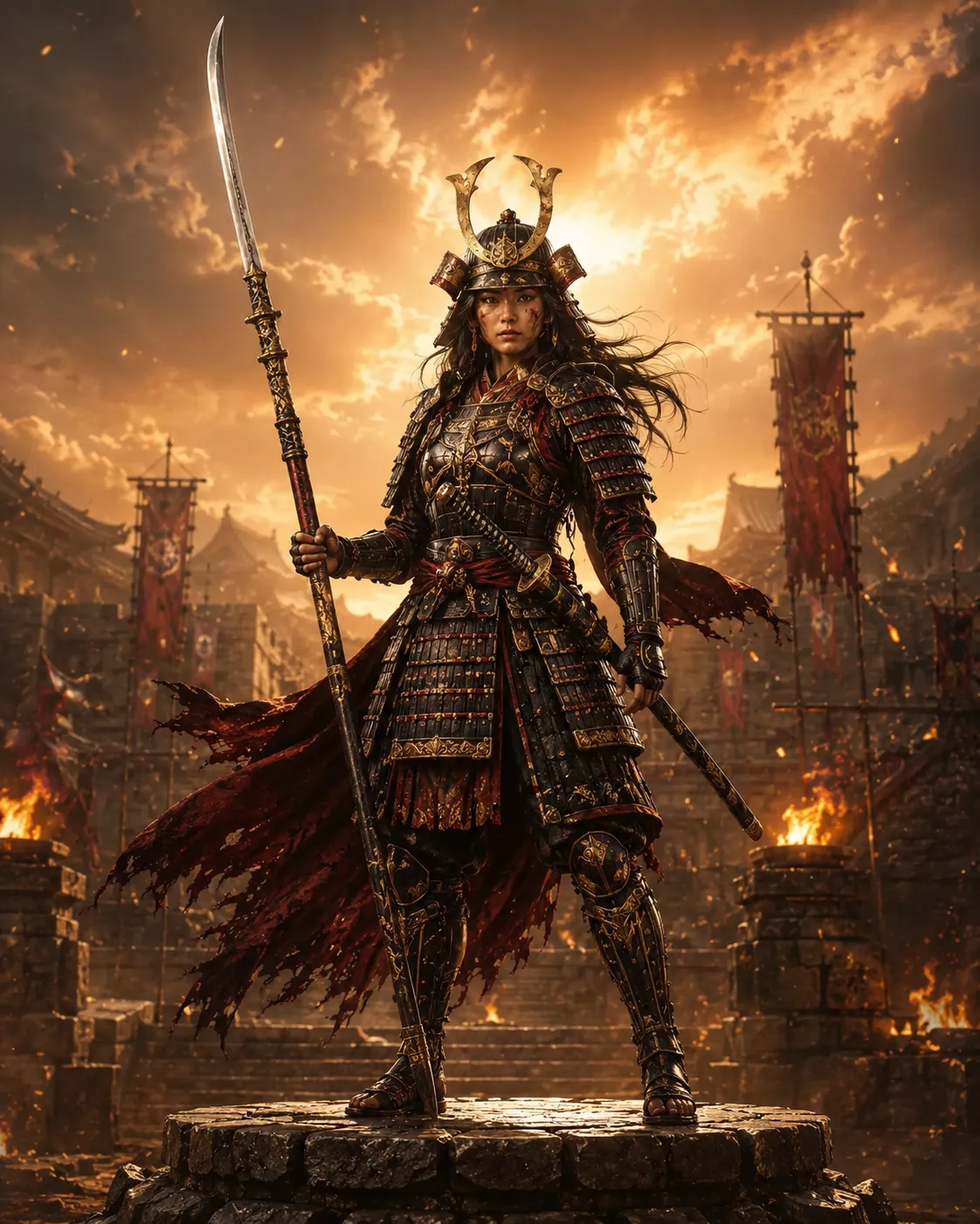 Onna Musha Female Samurai Warrior Naginata Heroine Miniature Sca 3D print model