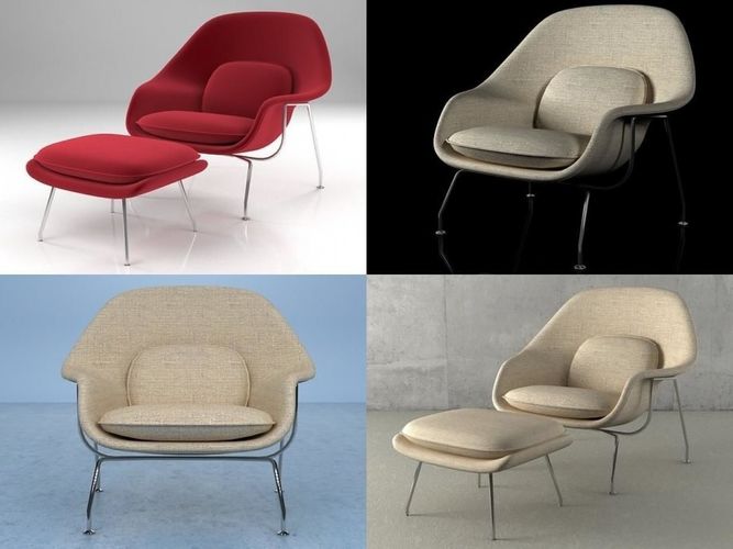 Womb chair and ottoman 3D model
