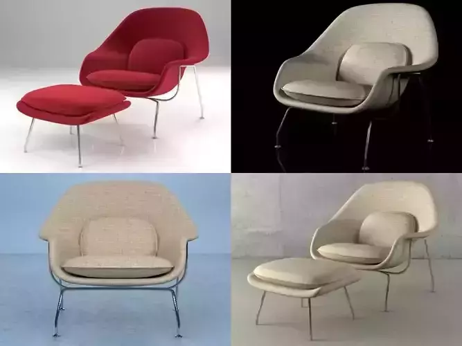 Womb chair and ottoman 3D model