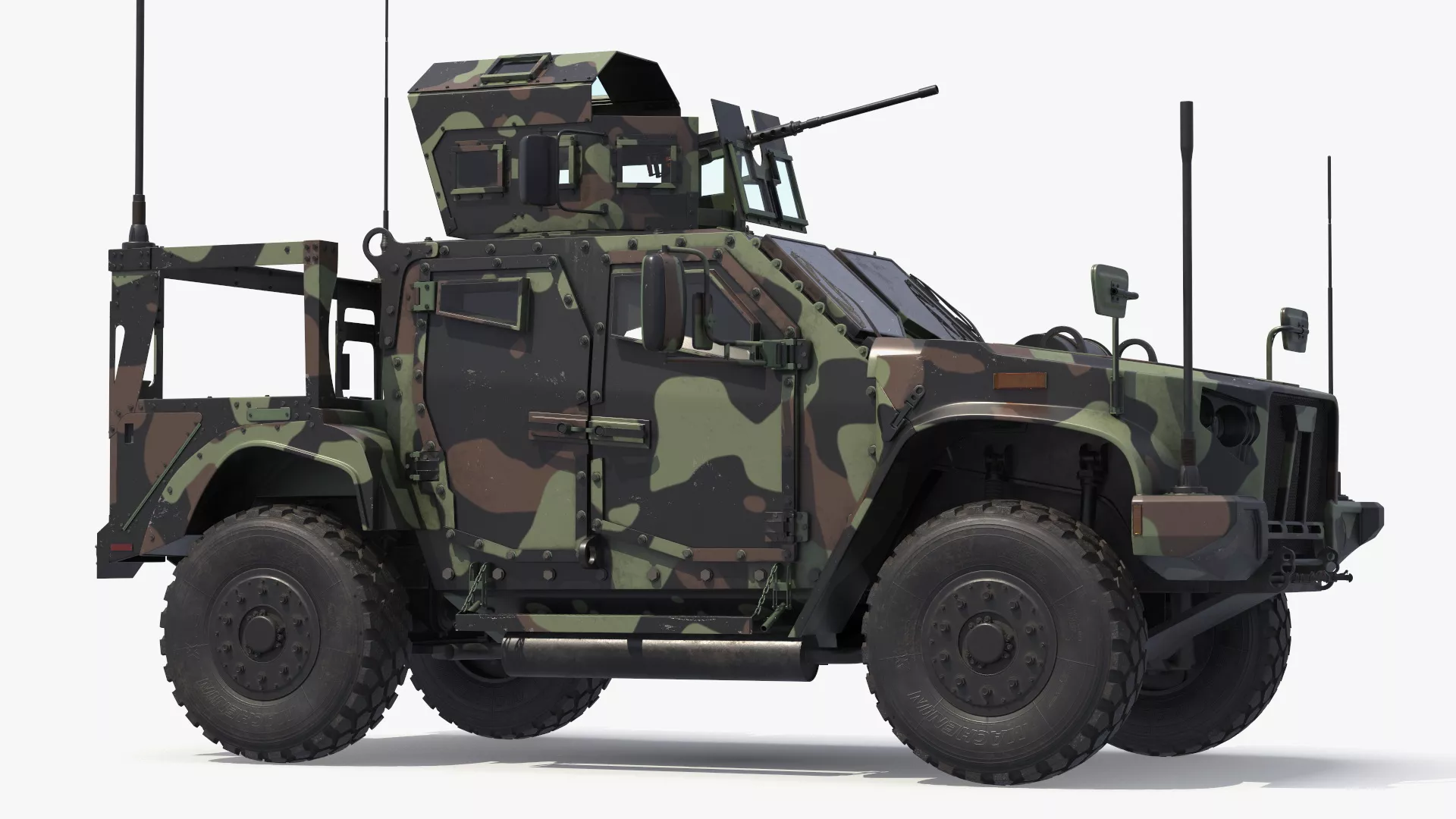 Armored Vehicle with Machine Gun Turret Rigged for Cinema 4D 3D model