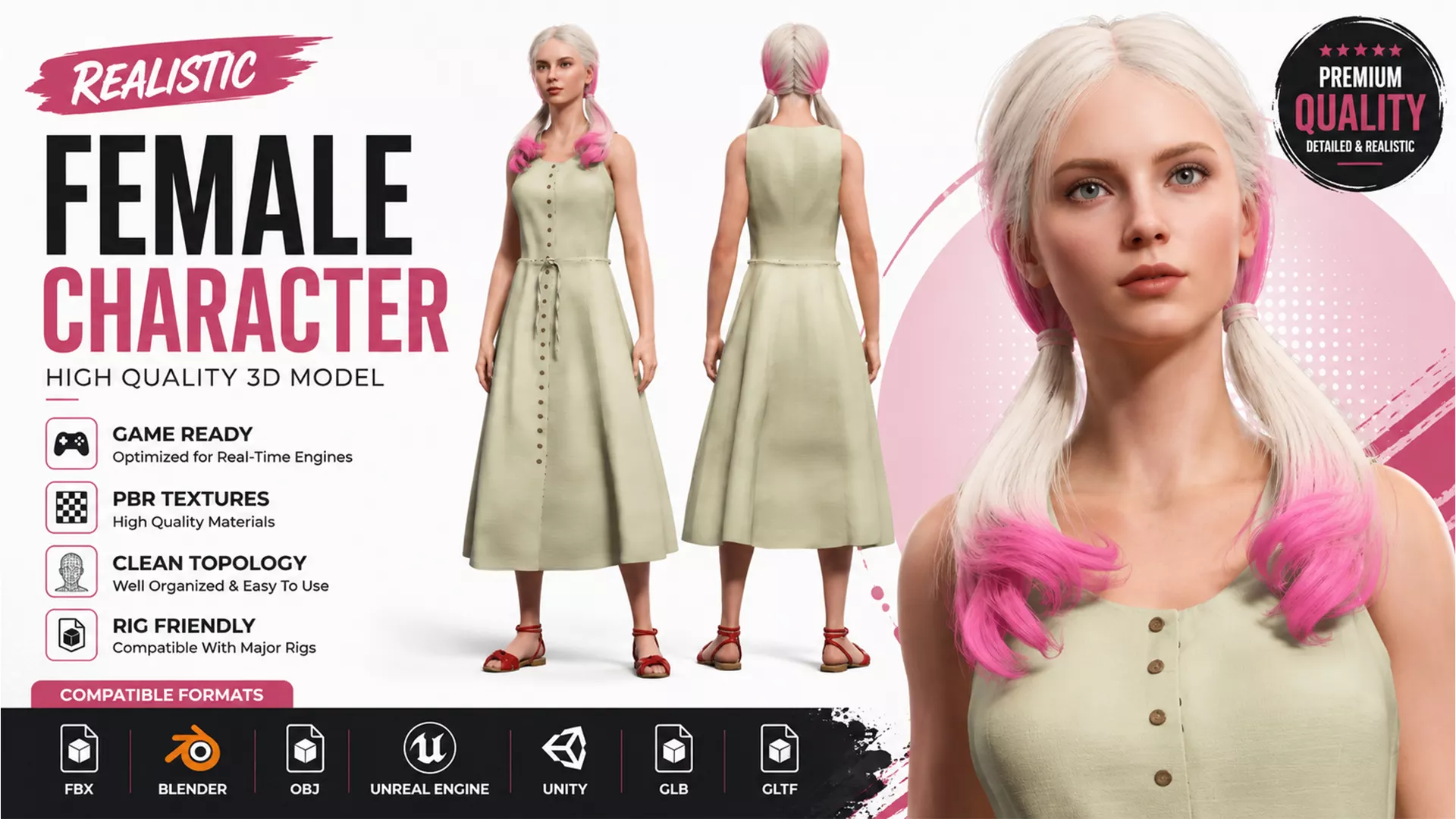Realistic Woman Animation Ready 3D Model 3D model