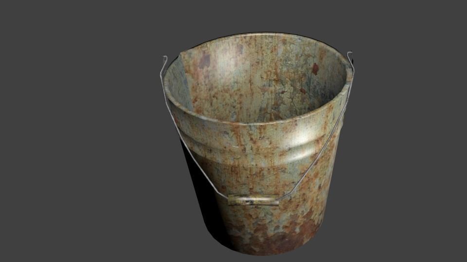 Old Metal Bucket HD texture Low-poly 3D model_0