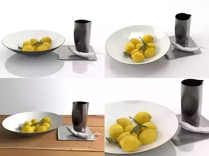 BW bowl with lemons 3D model