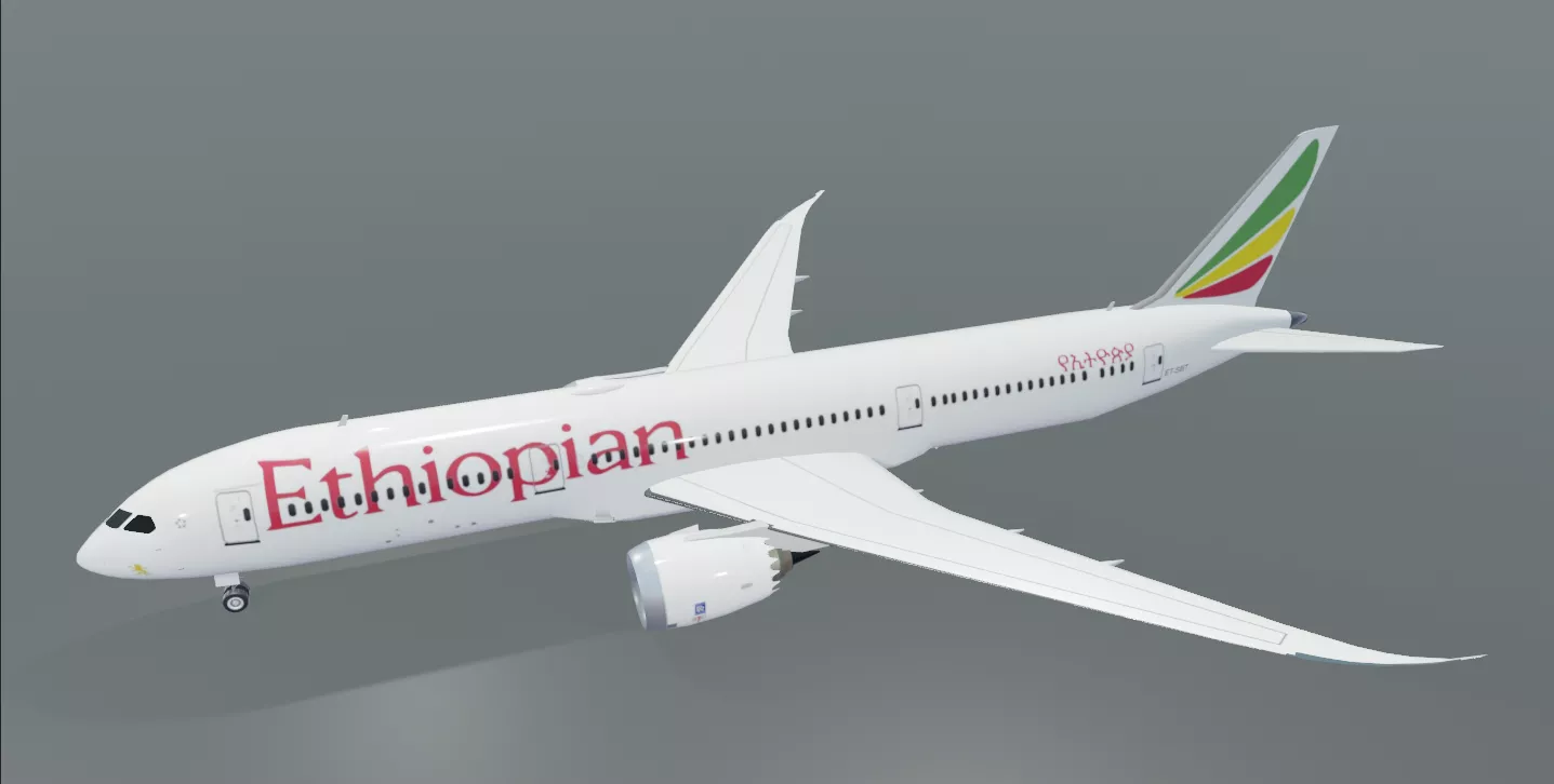 Ethiopian airlines Boeing 787-9 low poly 3D model Low-poly 3D model