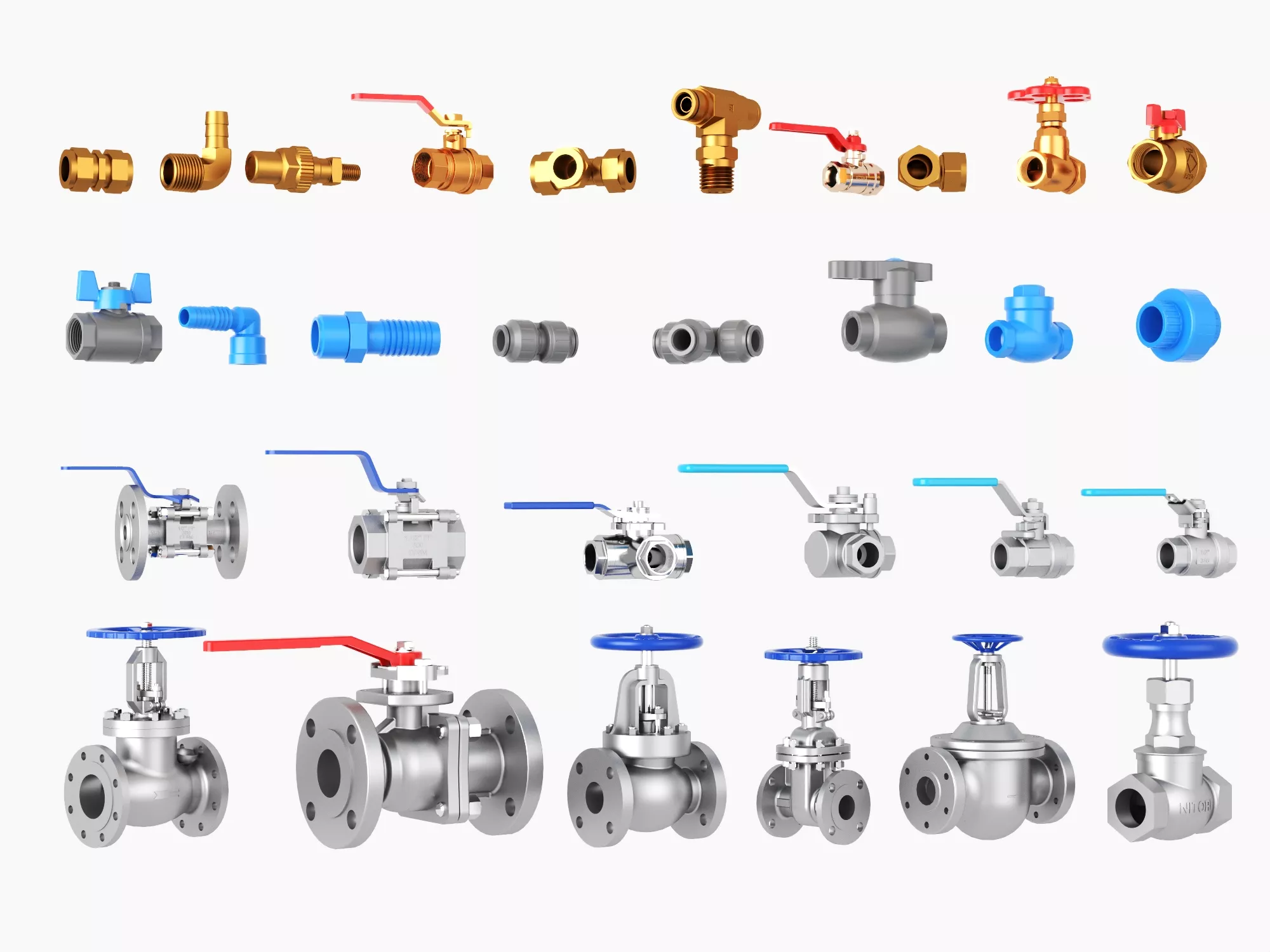Industrial Pipe Valve Fitting Asset Pack Low-poly 3D model