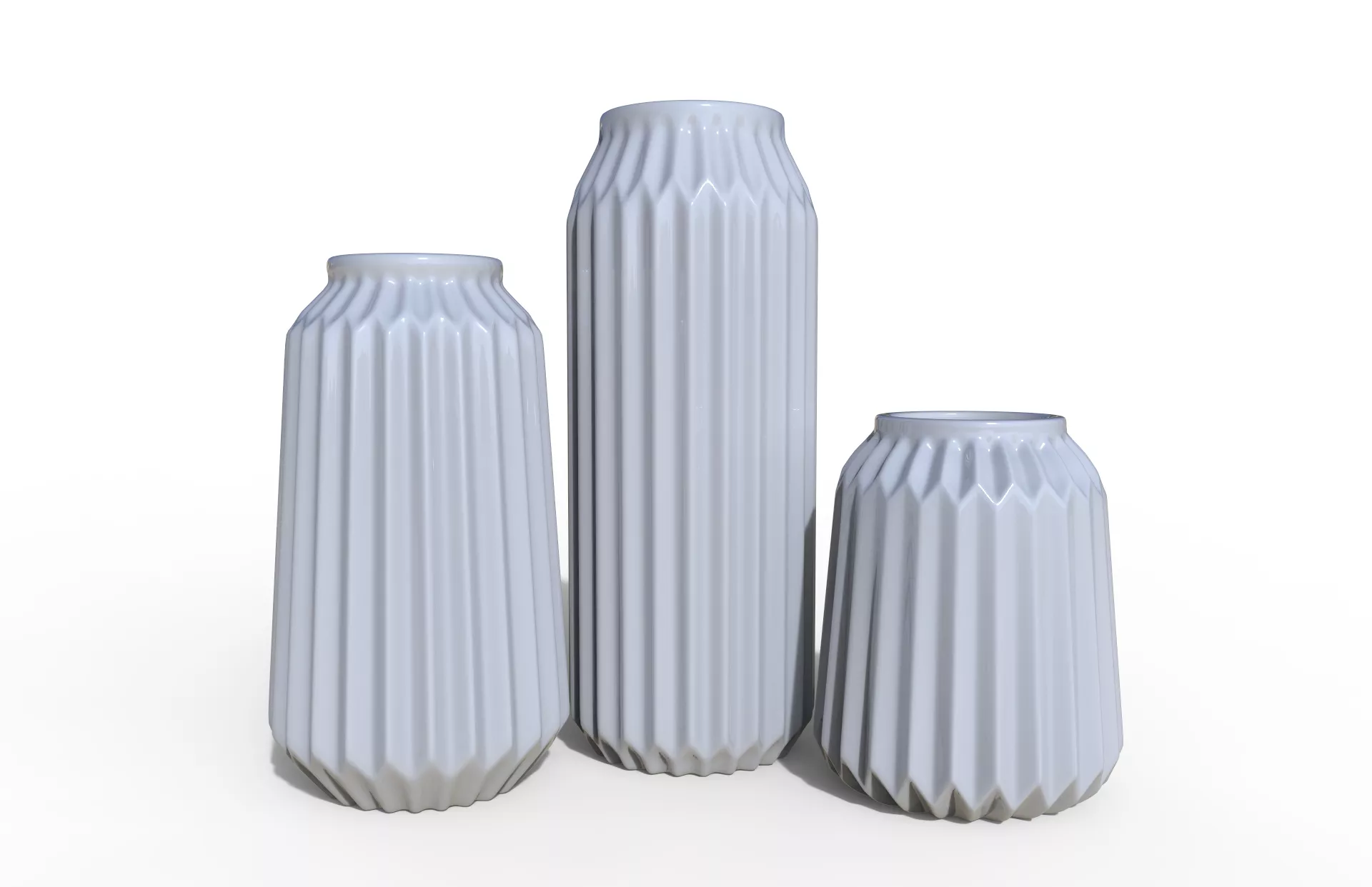 White Ceramic Vases -Set of 3 Flower Vase 3D model
