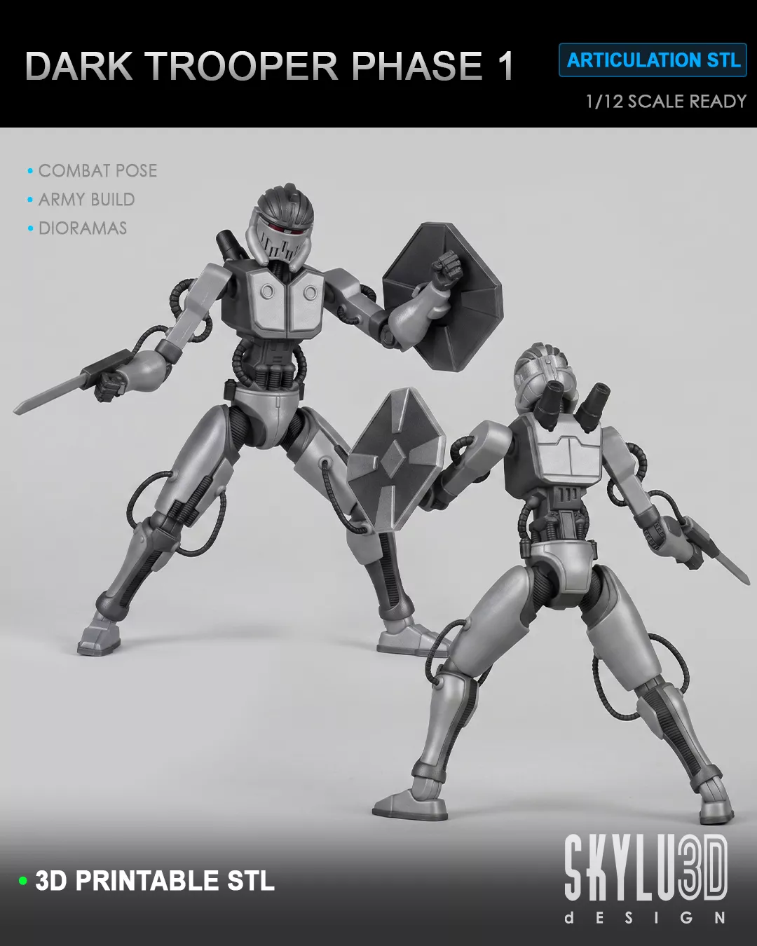 Dark Trooper Phase 1 One12 Scale Articulation STL 3D print model