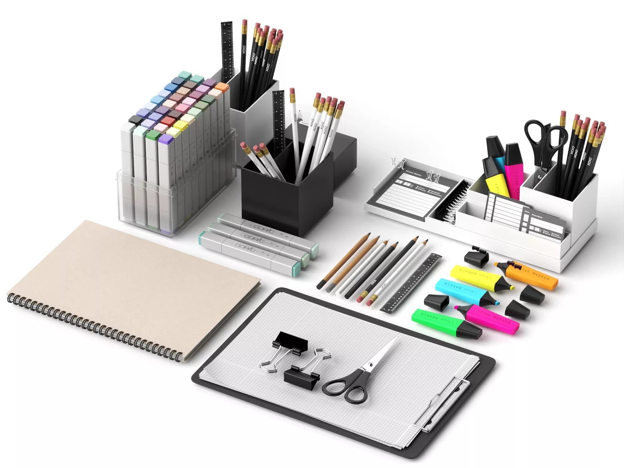 Desk Stationery Supplies Collection Low-poly 3D model