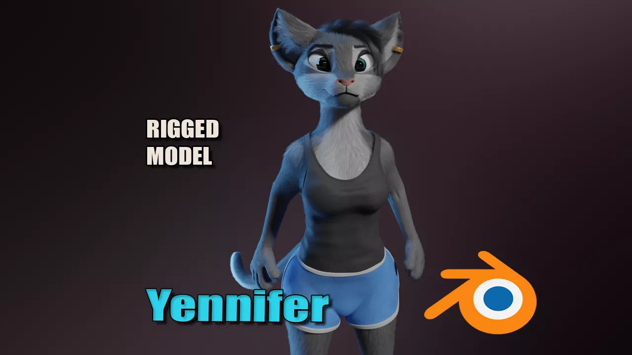 Yennifer Anthro Cat Low-poly 3D model
