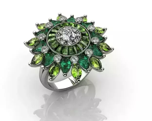 Fashion Women Sparkling Multi Color Stone Gold Ring