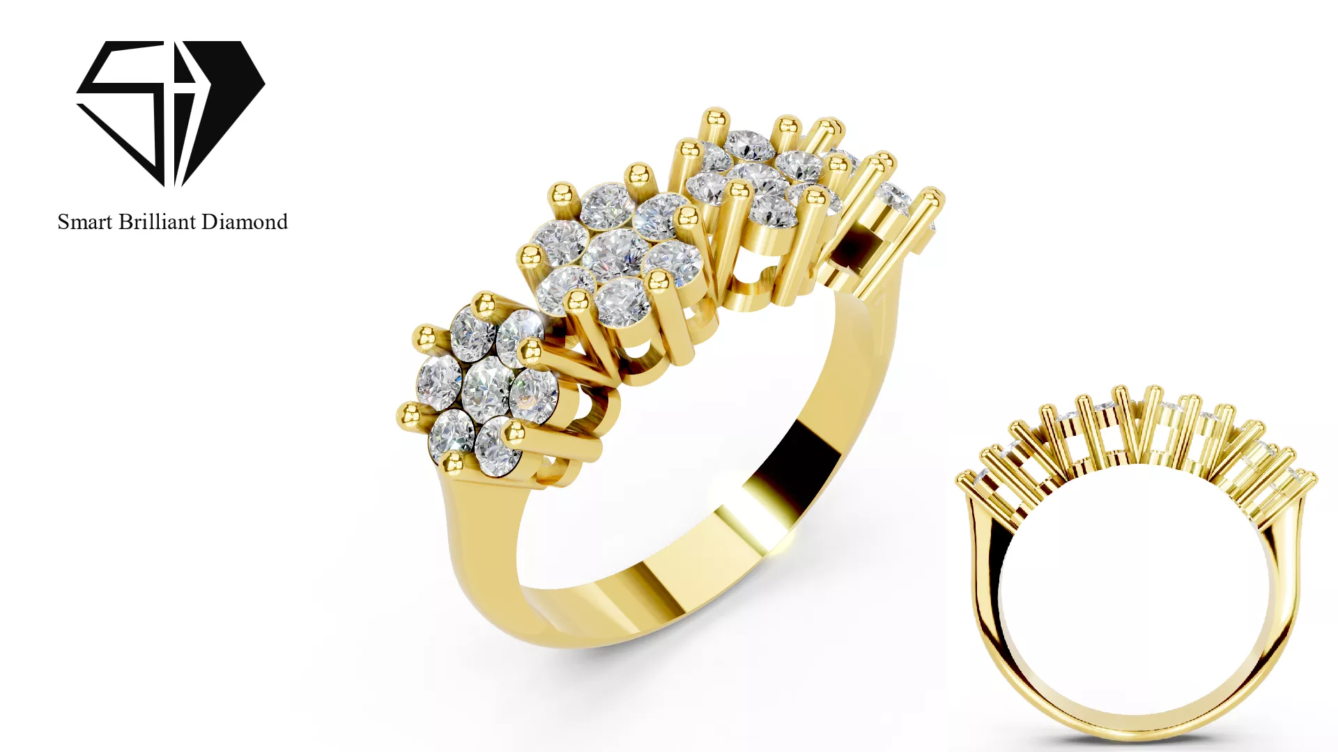 Floral eclat Diamond Gold Ring 3d model fr0088 3D print model