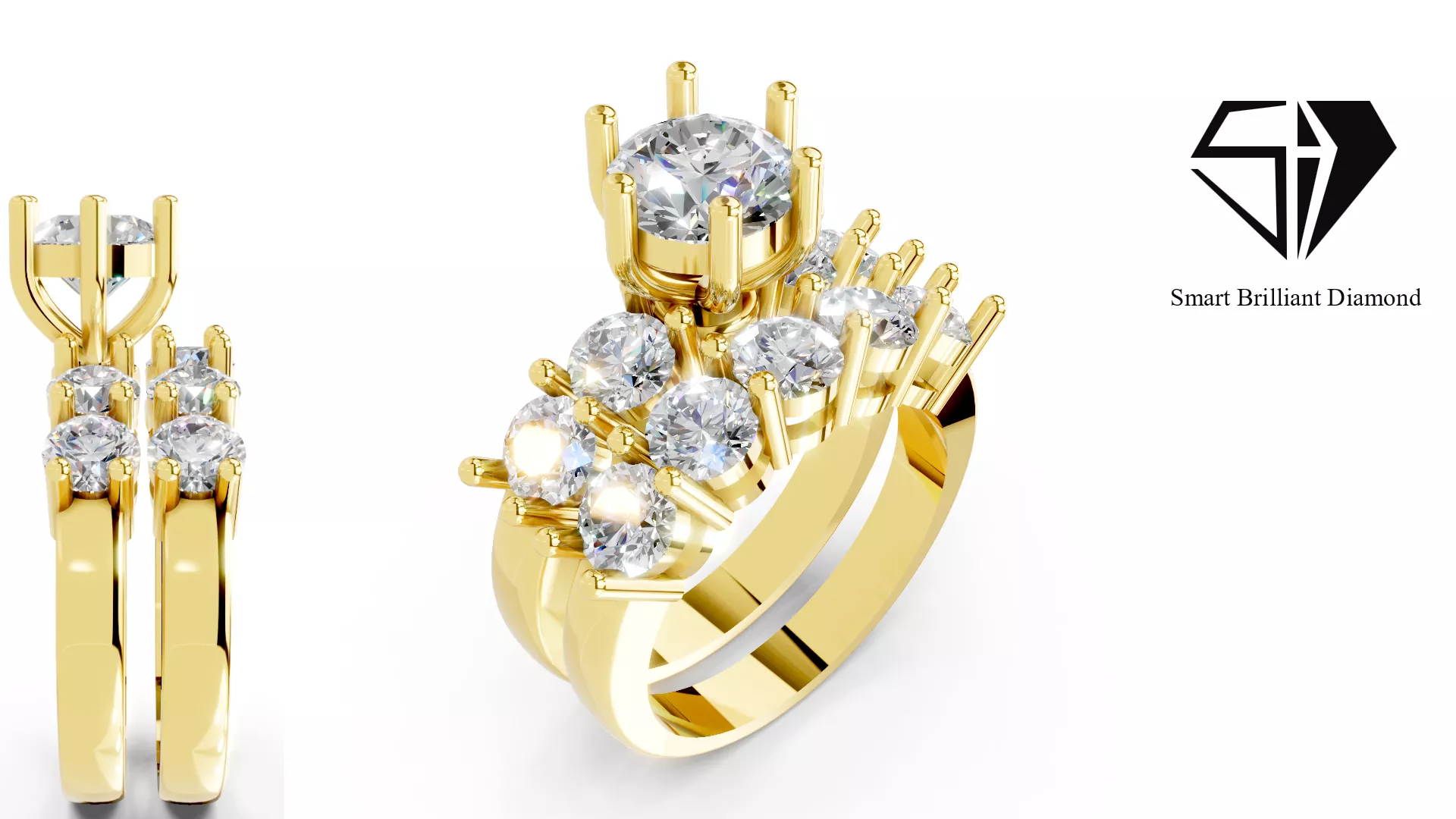 Diamond Bridal Ring Set Engagement Wedding Stacking wr0210 3D print model