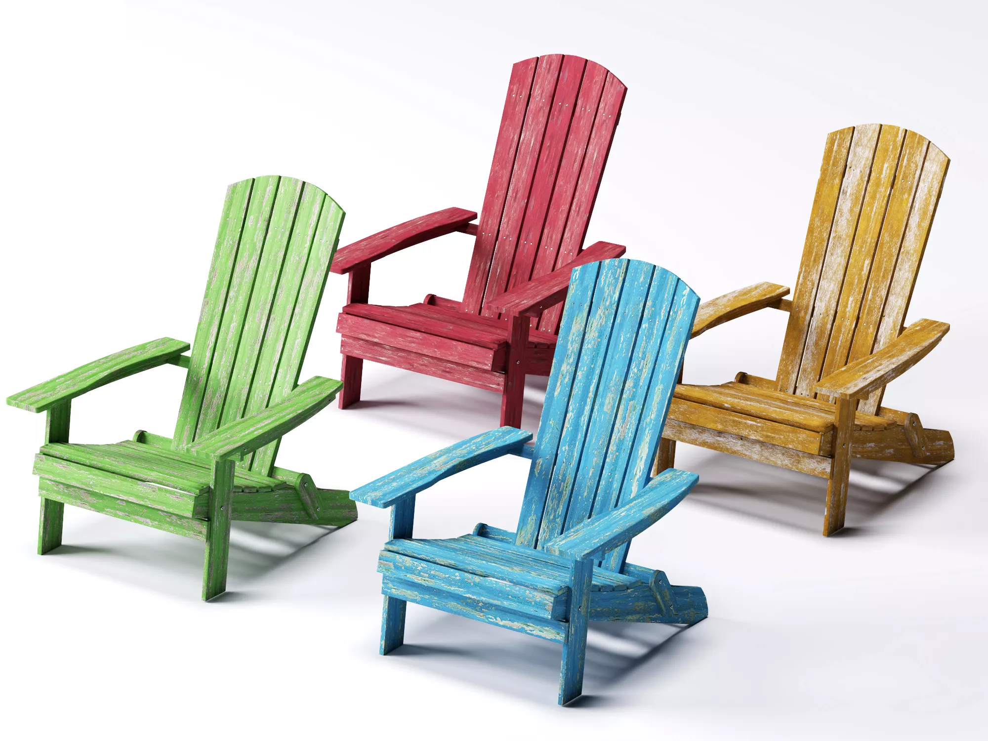 Colorful Adirondack Wooden Chairs Set 3D model