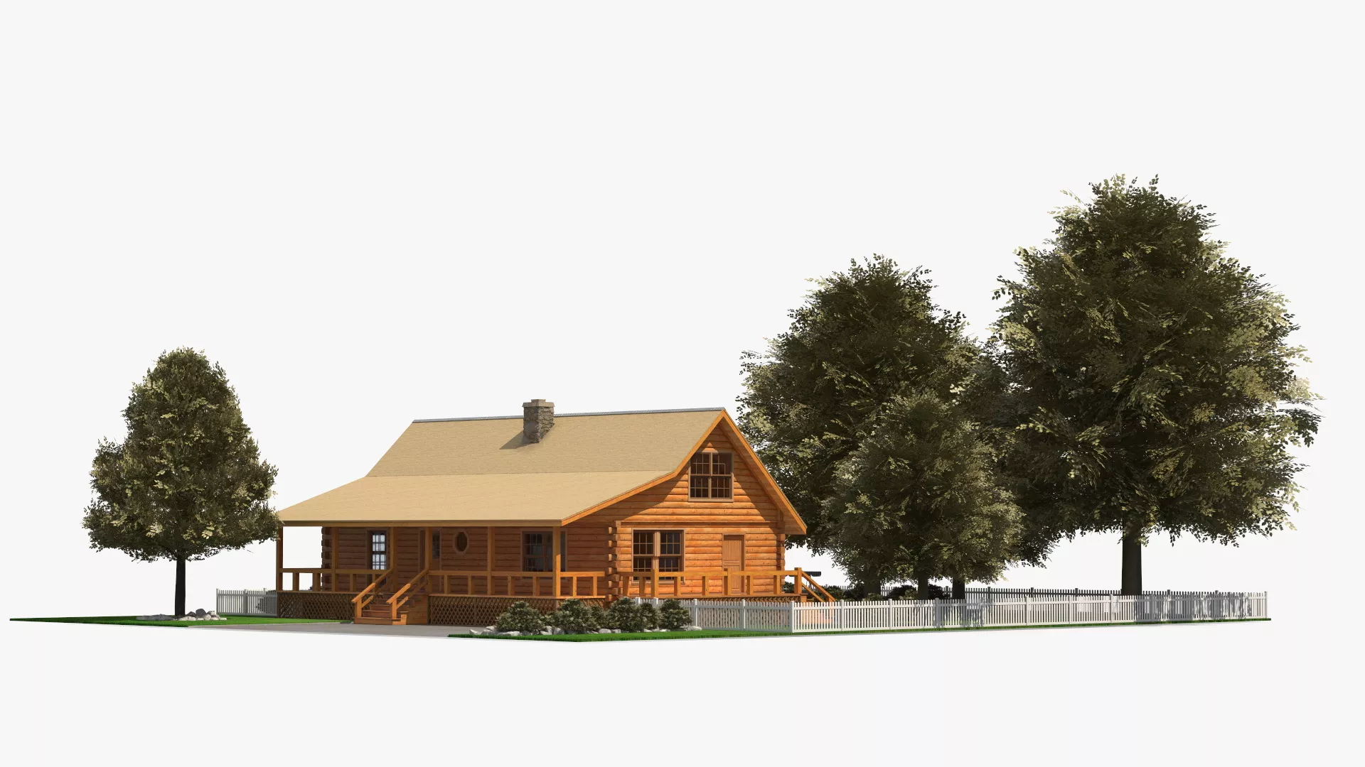 Wooden Log Home with Landscaped Yard Exterior Fur 3D model