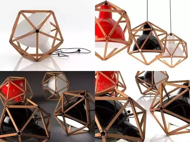 Block 2 lamps made from wood and metal 3D model