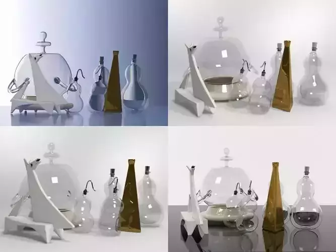 Kitchen Set glass jars and bottles 3D model