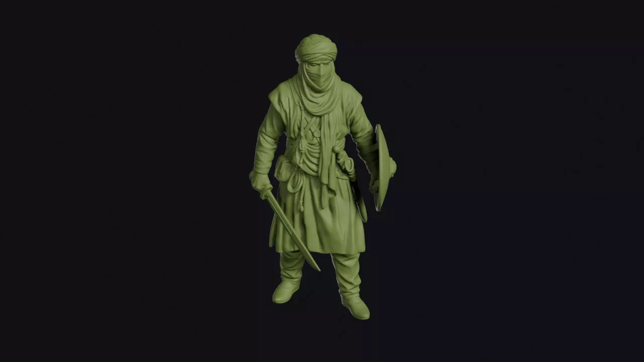Tuareg Warrior Standing Veiled with Takoba Sword 3D print model