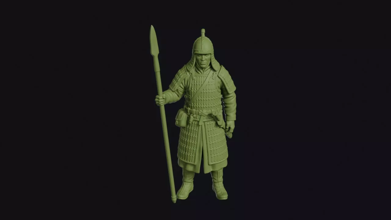 Tibetan Armoured Cavalryman Dismounted in a Long Lamellar Robe 3D print model