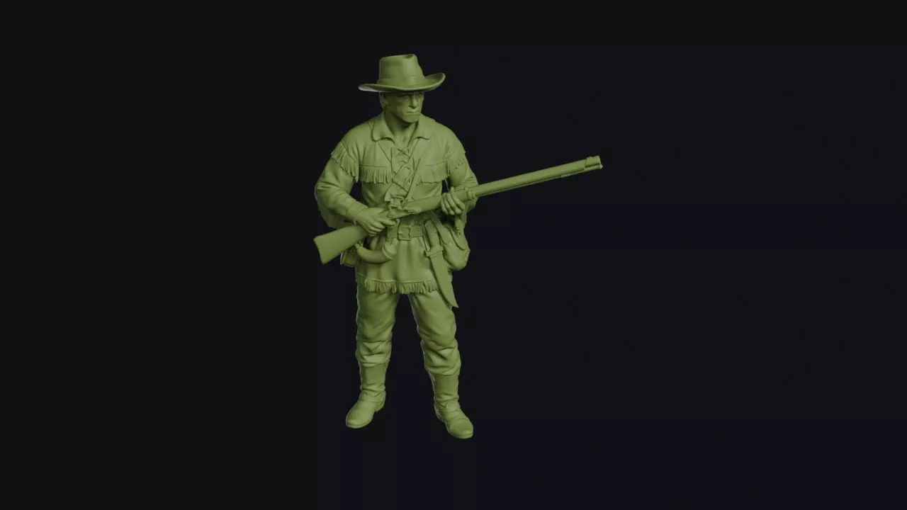 Texian Volunteer Standing with a Cradled Long Rifle 3D print model