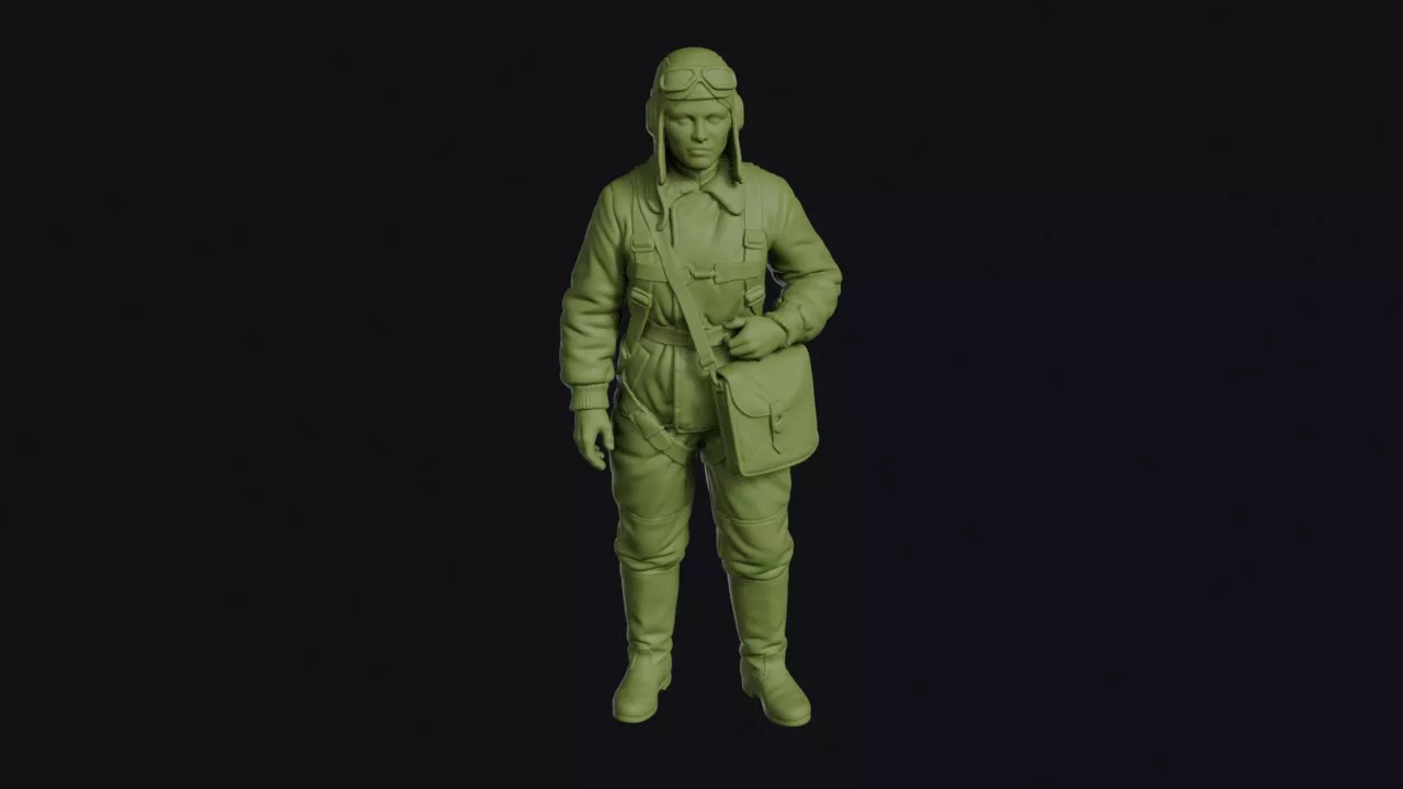 Soviet Female Aviator Standing with Leather Flying Helmet 3D print model