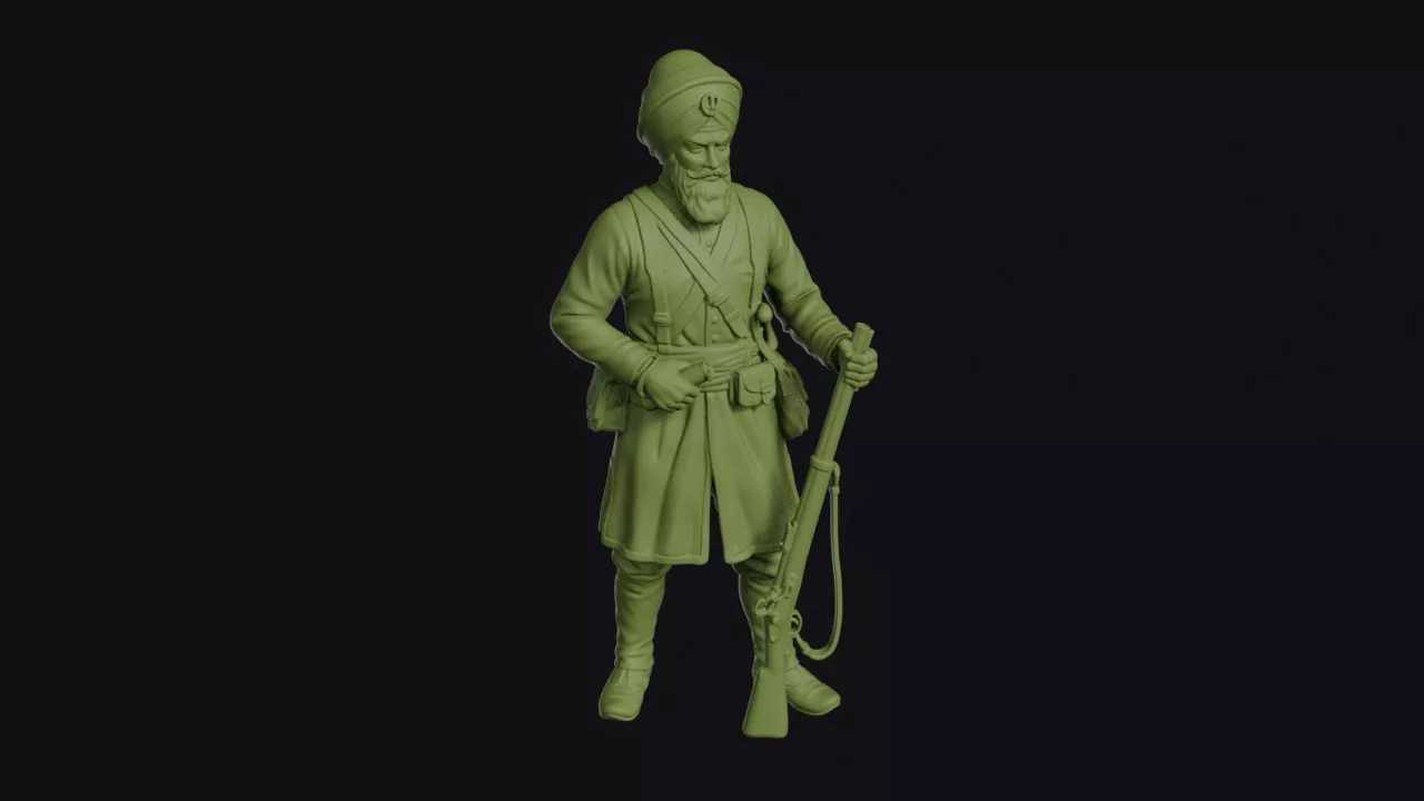 Sikh Khalsa Musketeer at Rest with Matchlock 3D print model