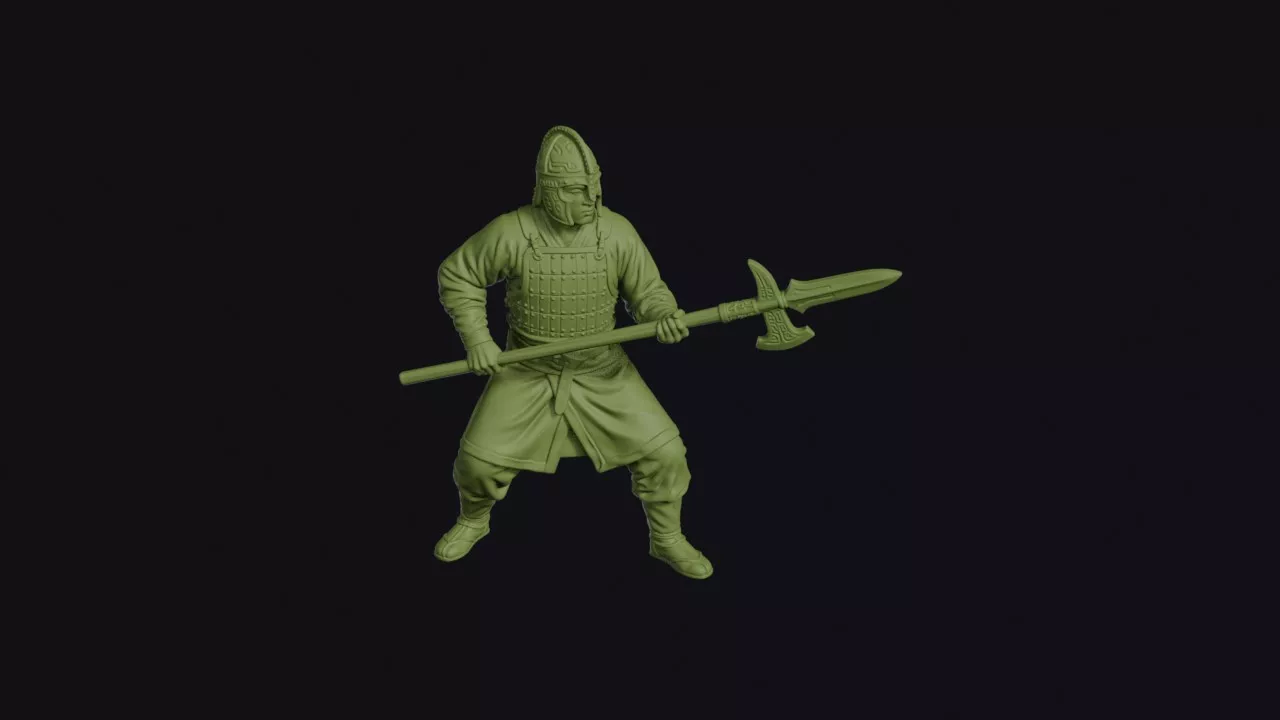 Shang Dynasty Warrior Braced with a Bronze Ge Dagger-Axe 3D print model