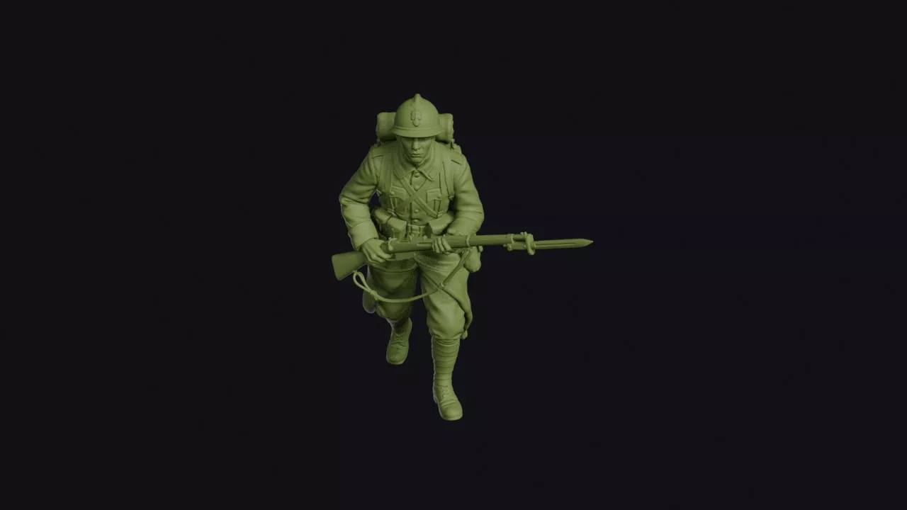 Romanian Great War Infantryman Advancing with an Adrian Helmet 3D print model