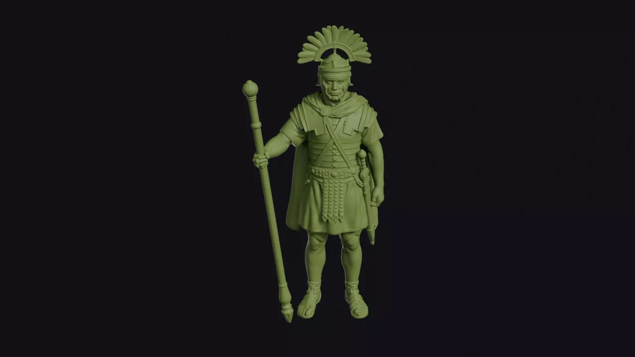 Roman Optio at Attention with Hastile Staff and Feathered Helmet 3D print model