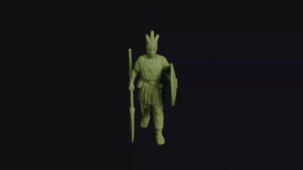 Oromo Warrior Dismounted with Hippo-Hide Shield and Long Lance 3D print model