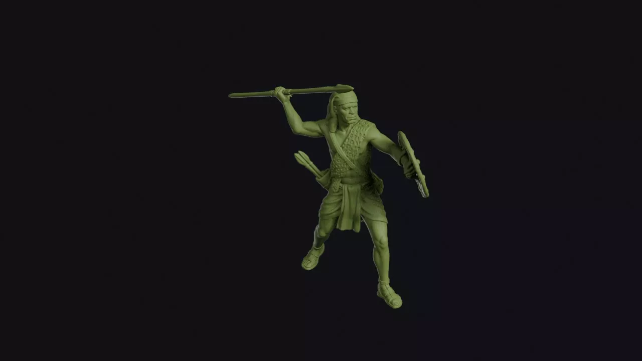 Nubian Javelinman Mid-Throw with a Leopard-Skin Band 3D print model