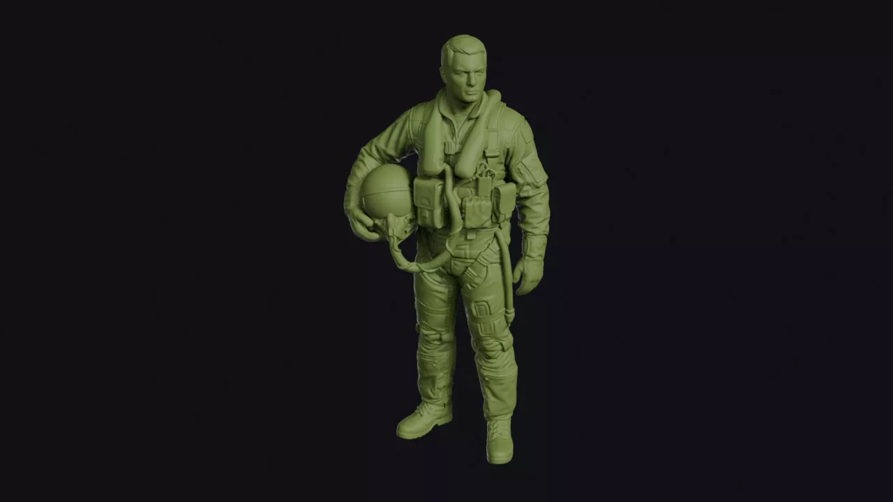 Modern Jet Pilot Standing in a G-Suit with Flight Helmet 3D print model