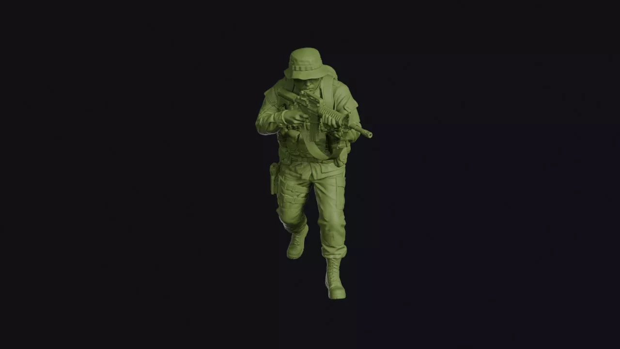 Modern Brazilian Jungle Infantryman Advancing with a Boonie Hat 3D print model