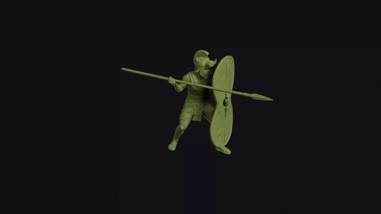 Minoan Warrior Braced Behind a Figure-Eight Shield 3D print model