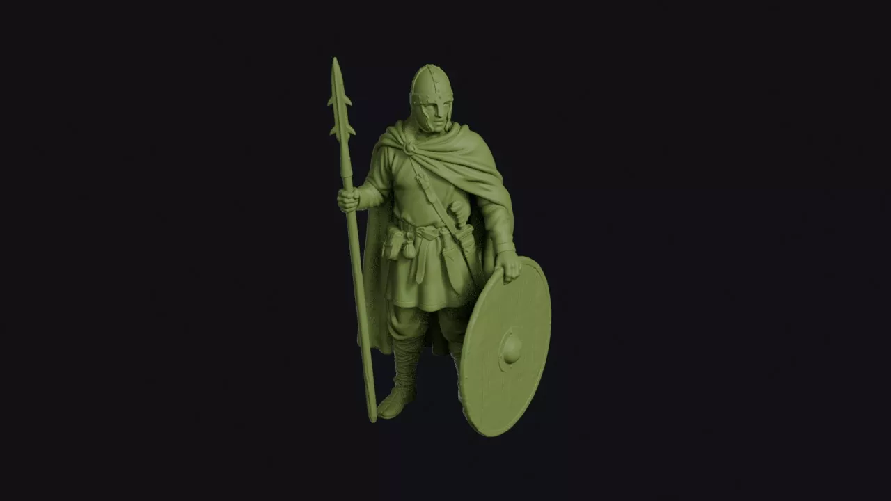 Merovingian Frank at Rest with an Upright Angon and Round Shield 3D print model