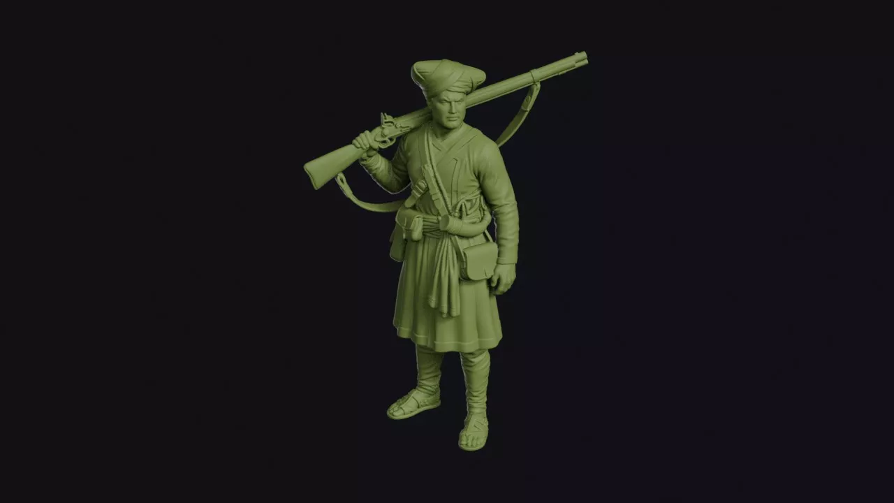 Maratha Infantryman with a Shouldered Firelock and Flat Turban 3D print model