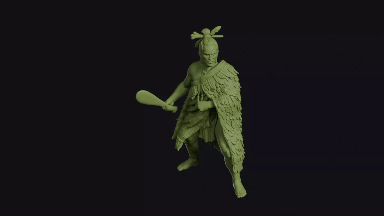 Maori Warrior Poised with a Greenstone Mere Club 3D print model