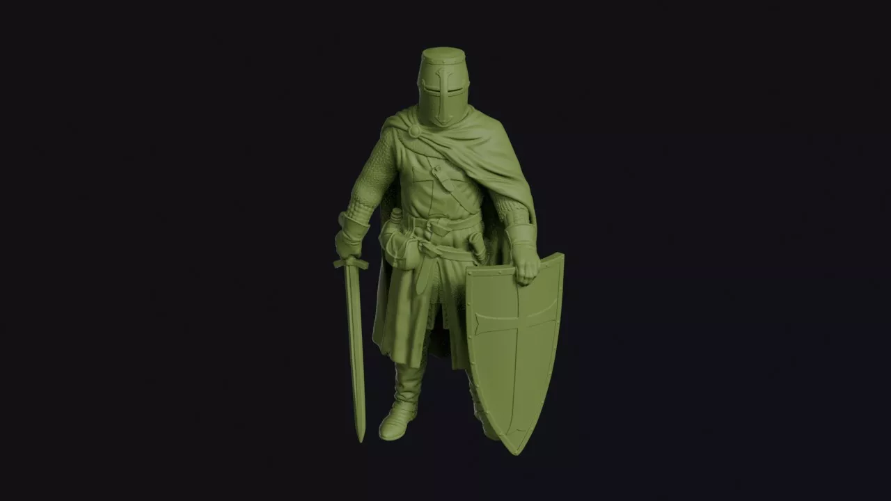 Livonian Sword Brother at Rest with Kite Shield and Mail Hauberk 3D print model
