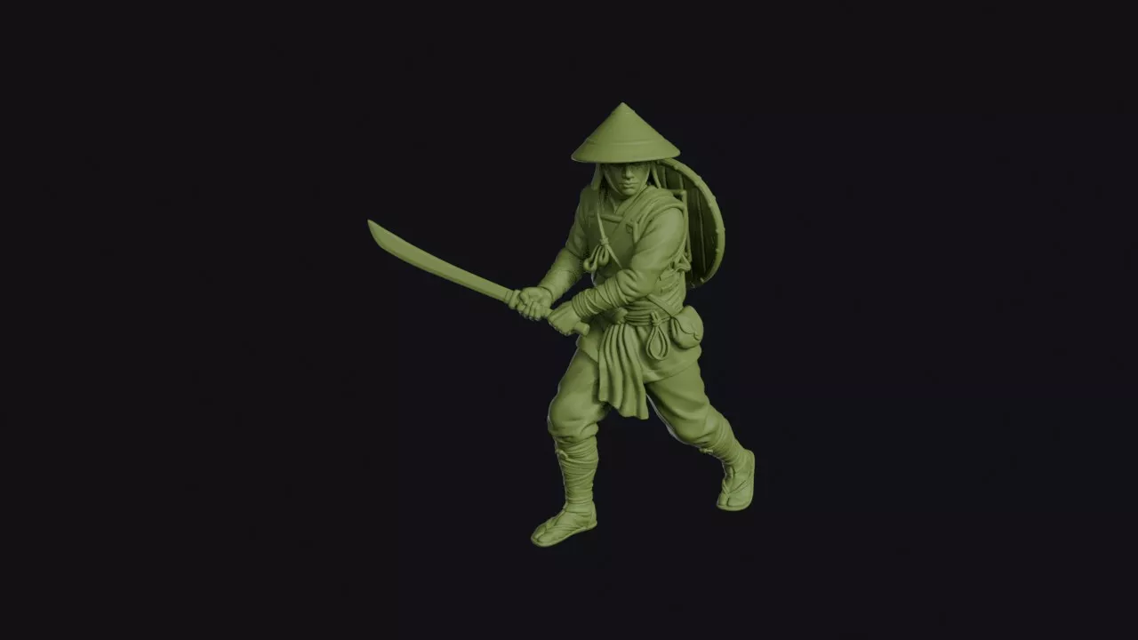 Lao Warrior Advancing with a Long Dha Blade Held Two-Handed 3D print model