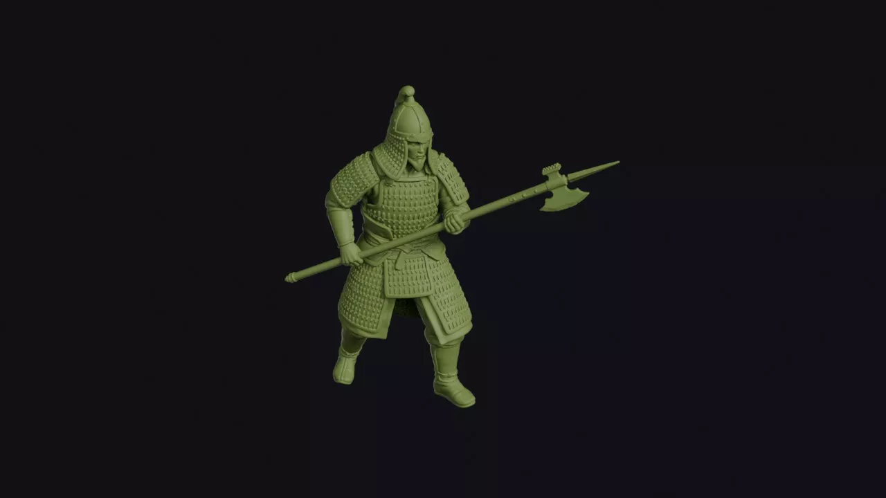 Jurchen Jin Heavy Infantryman Advancing with a Levelled Poleaxe 3D print model