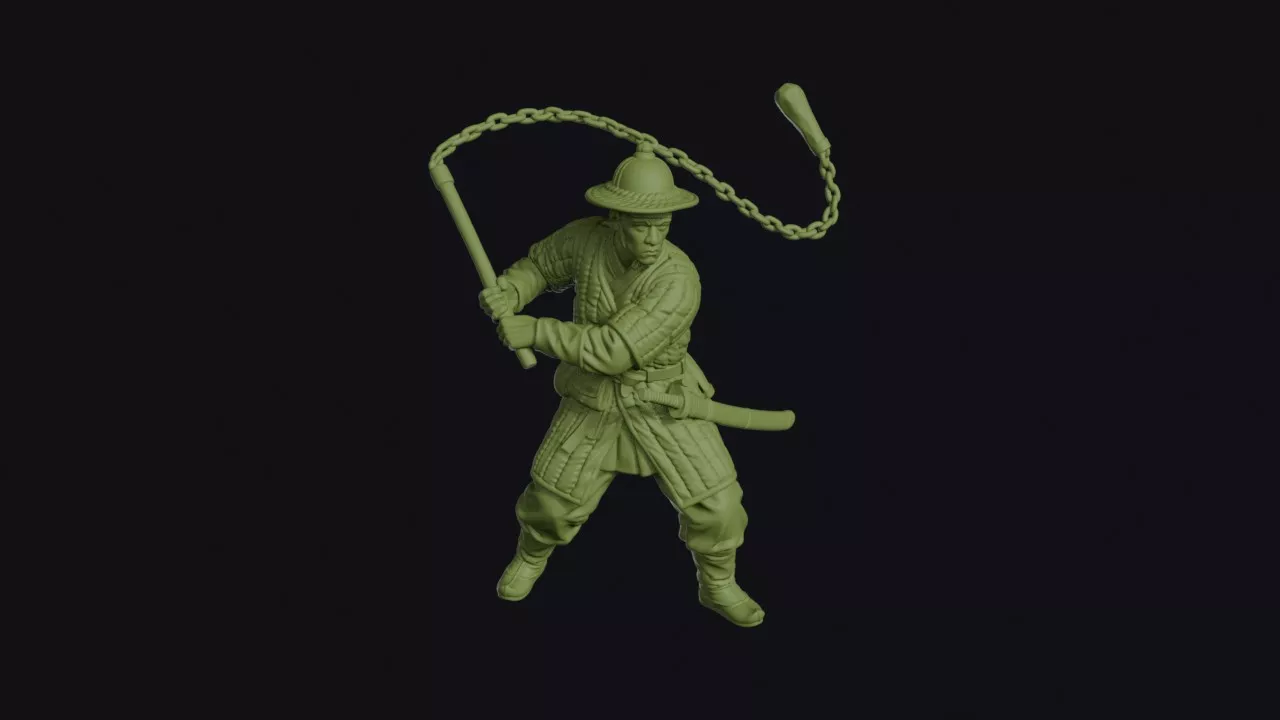 Joseon Soldier Mid-Swing with a Pyeongon Flail 3D print model
