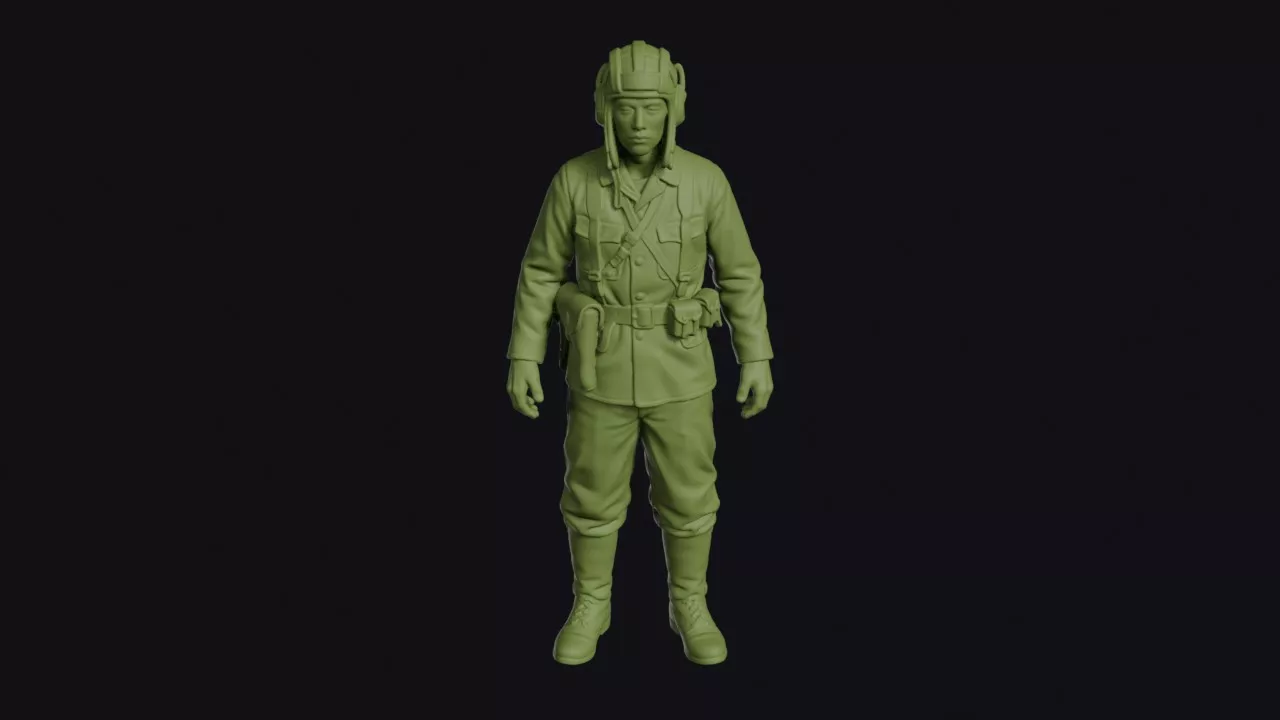 Japanese Tank Crewman Standing with a Padded Crash Helmet 3D print model