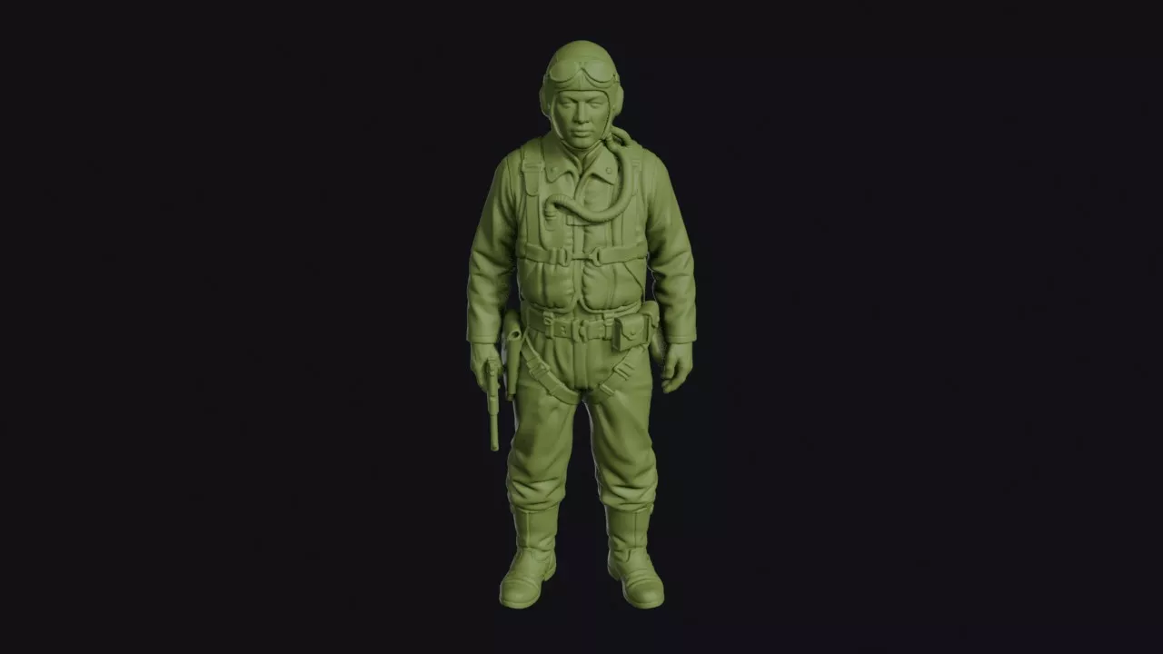 Japanese Naval Aviator Standing with Life Vest and Flight Helmet 3D print model