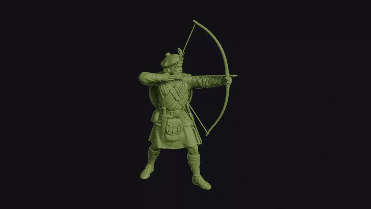 Highland Archer at Full Draw in Belted Plaid and Flat Bonnet 3D print model