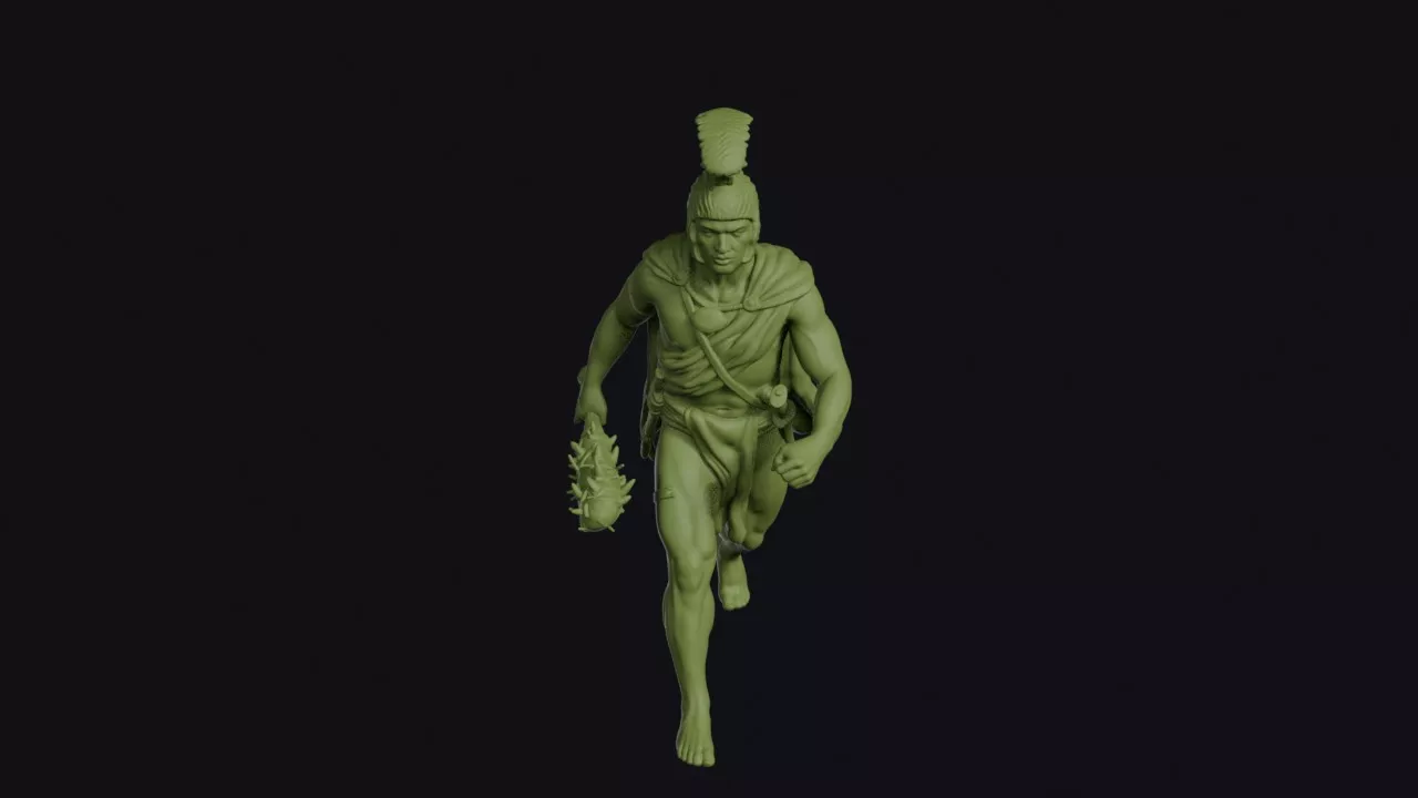Hawaiian Koa Warrior Mid-Stride with Shark-Tooth Club 3D print model