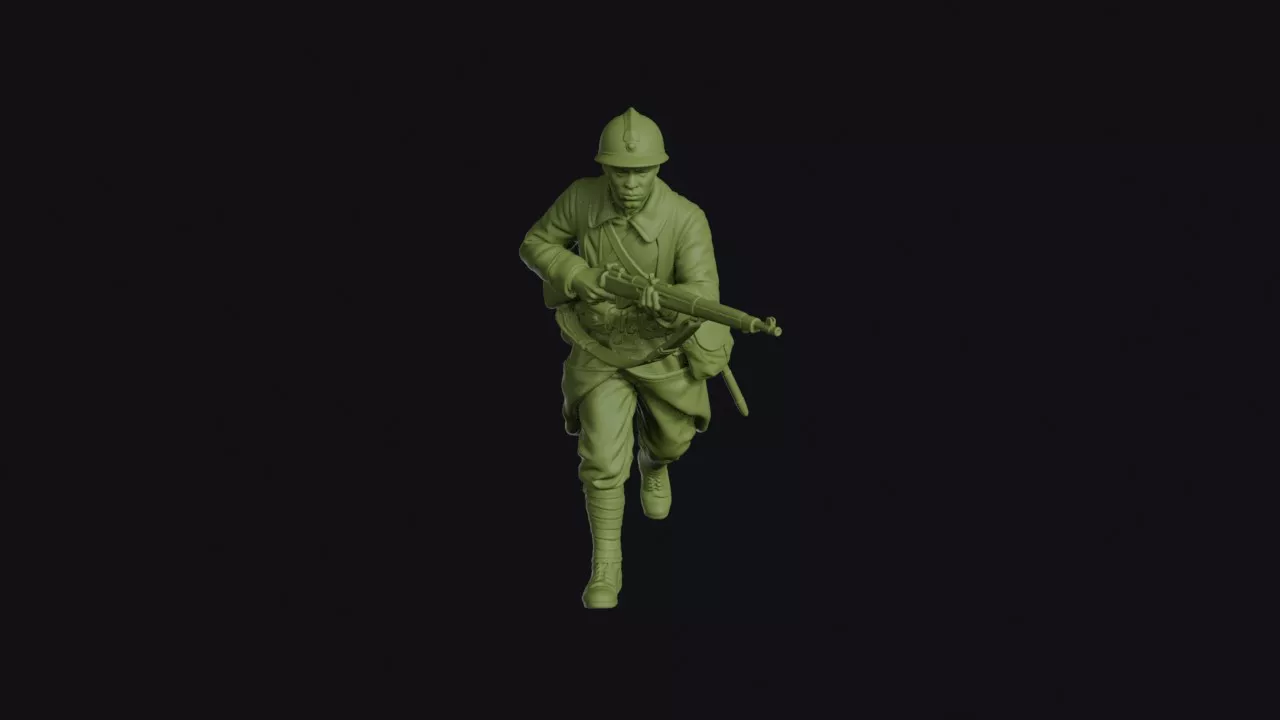 Harlem Hellfighter Infantryman Advancing with an Adrian Helmet 3D print model