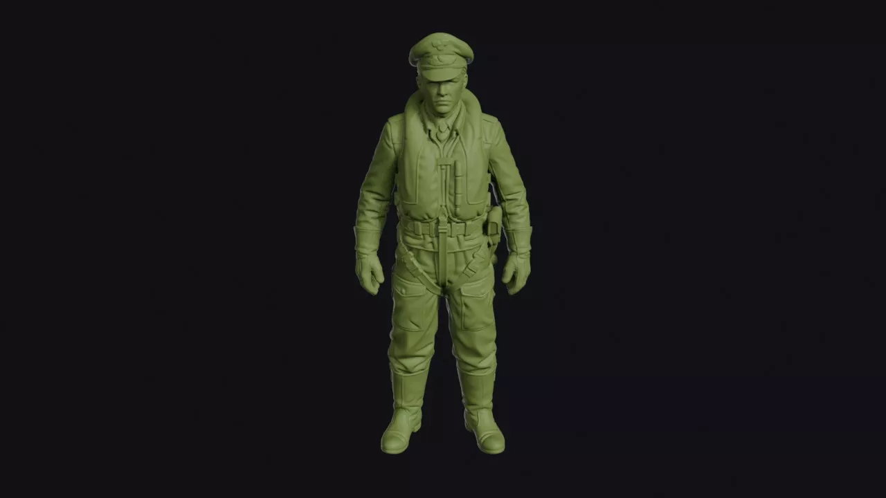 German Fighter Pilot Standing with Life Vest and Peaked Cap 3D print model