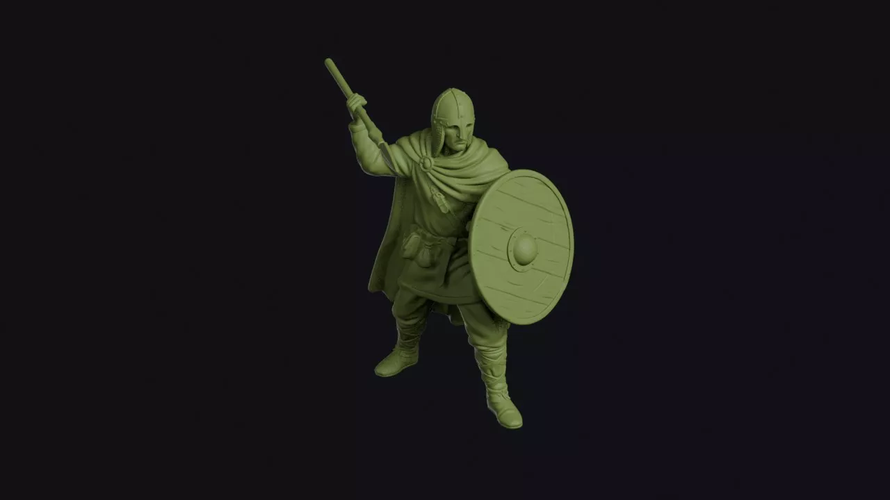 Frisian Coastal Raider Braced with Round Shield 3D print model