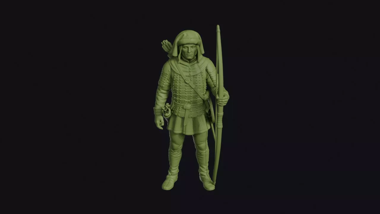 French Franc-Archer at Rest with Upright Longbow and Brigandine 3D print model