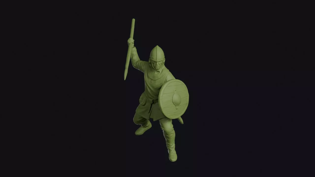 Breton Javelinman Crouched with Round Shield and Raised Javelin 3D print model