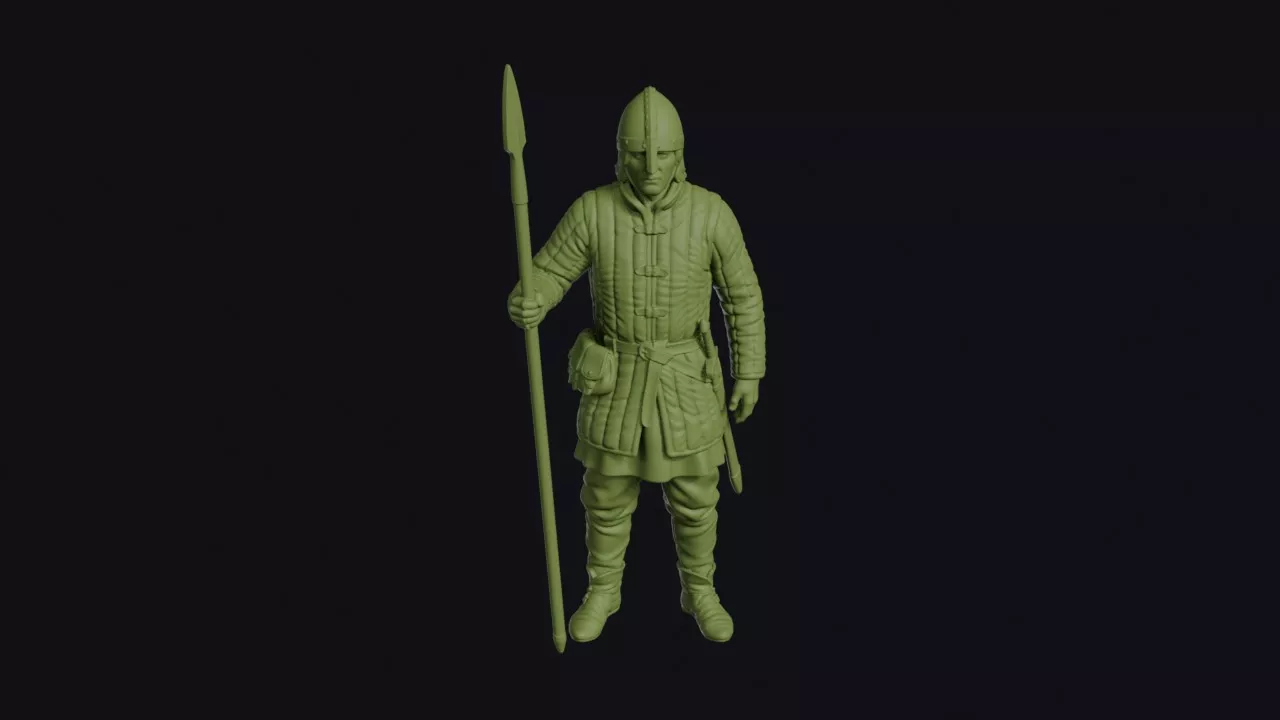 Anglo-Norman Hobelar Dismounted with Light Lance and Padded Jack 3D print model